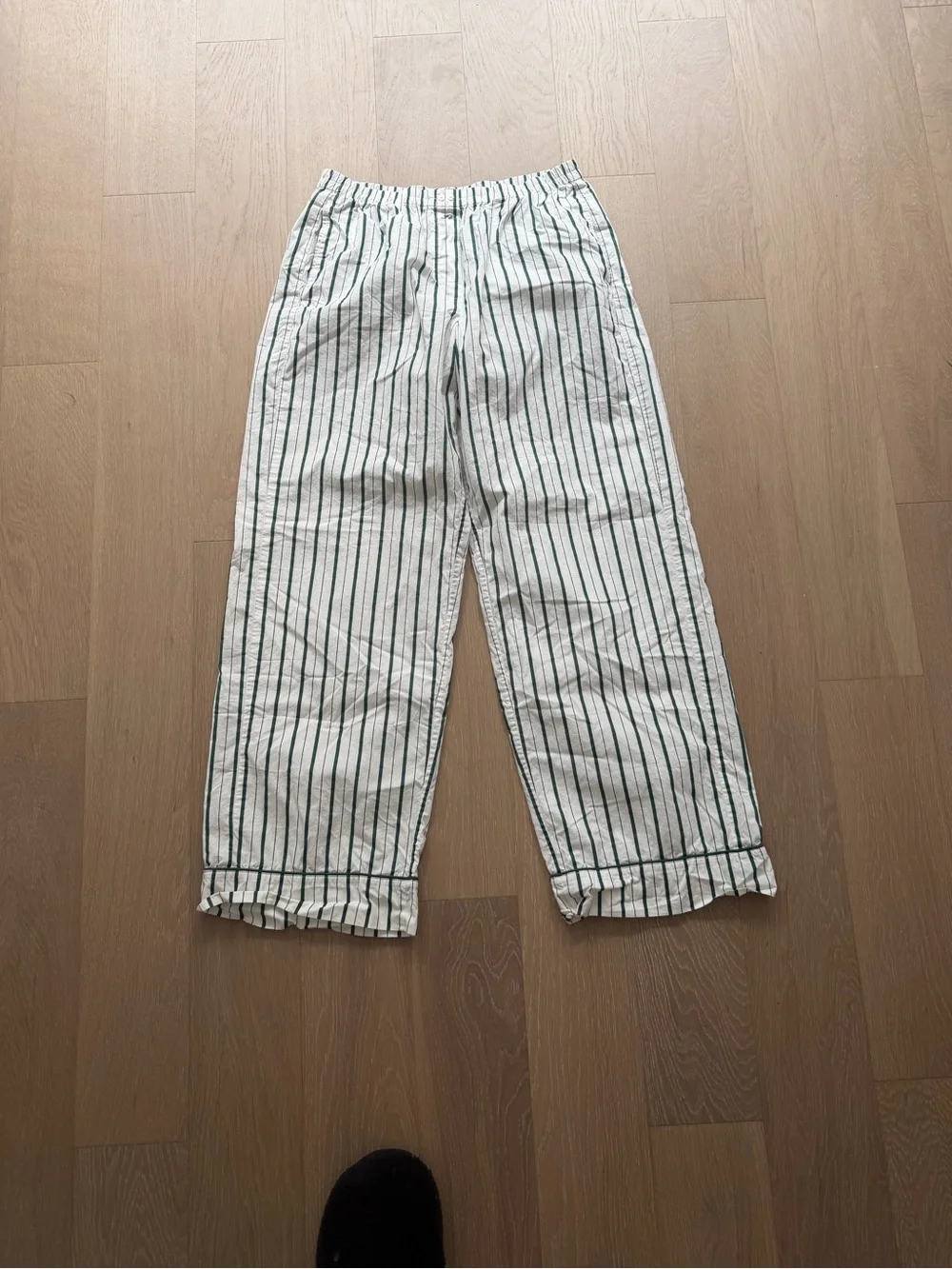 J. Crew White Pants with Green Vertical Stripes